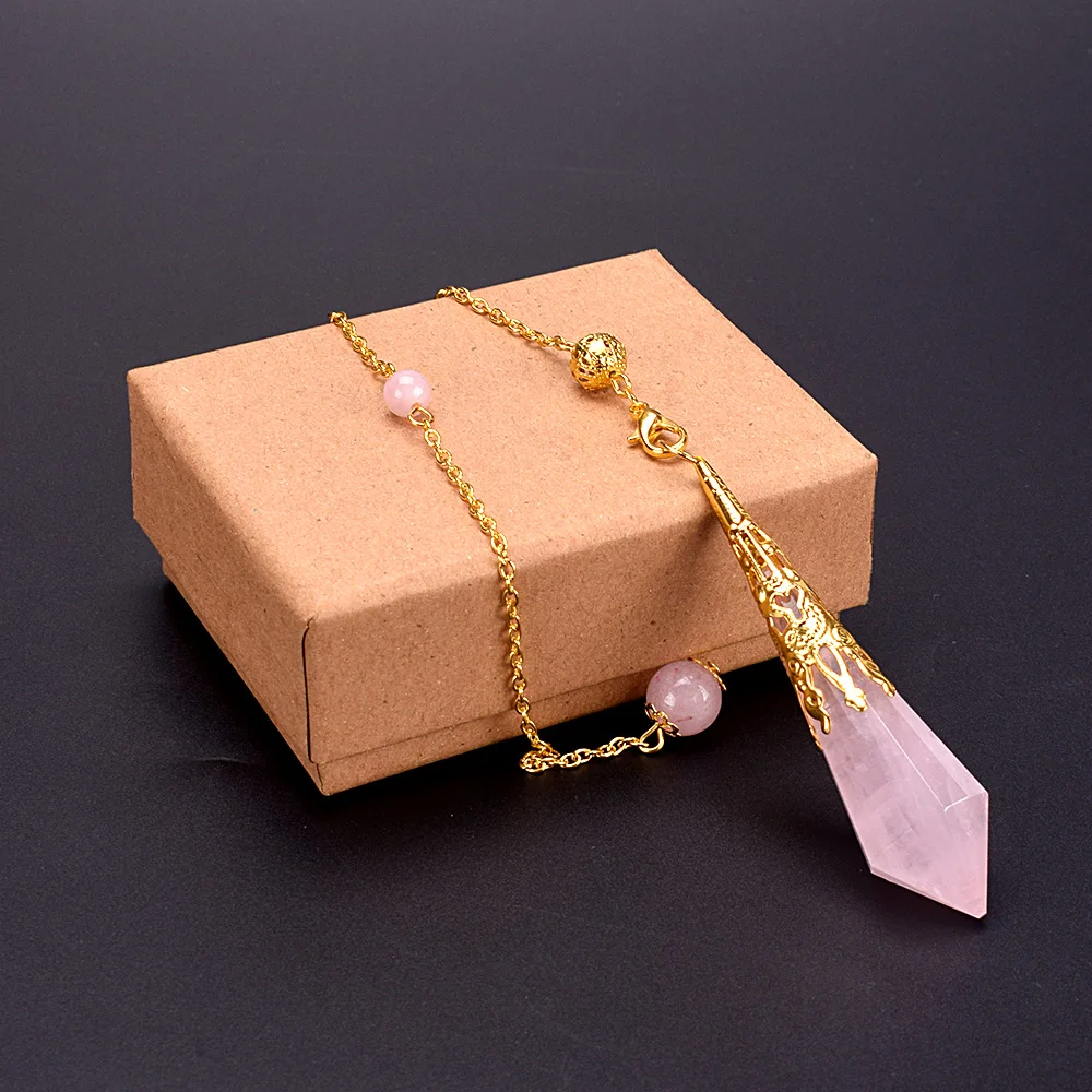 

Natural Rose Quartz Dowsing Crystal Pendulums Reiki Chakra Healing Crystals Charms Meditation Relaxation with Tumbled Stone