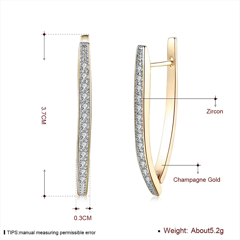 Cubic Zirconia Geometric Champagne Gold Color Hoop Earrings Poplar High Polished with CZ Hoop Jeweley For Wedding Party Gift (3)