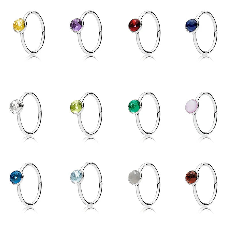 

12 Color 925 Sterling Silver Charms Ring Twelve Stars Pink Red Blue White Purple Diy Crystal Rings For Women Jewelry