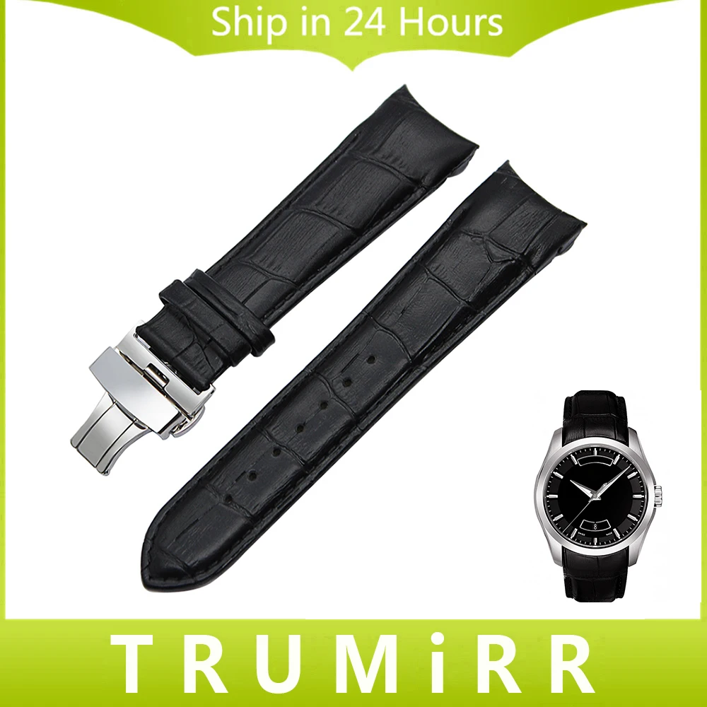 Curved End Genuine Leather Watchband 22mm 23mm 24mm for Tissot T035 Watch Band Butterfly Clasp Strap