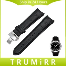 Curved End Véritable Bracelet En Cuir 22mm 23mm 24mm pour Tissot T035 Montre Bande Butterfly Fermoir Bracelet Poignet Bracelet Noir Brun