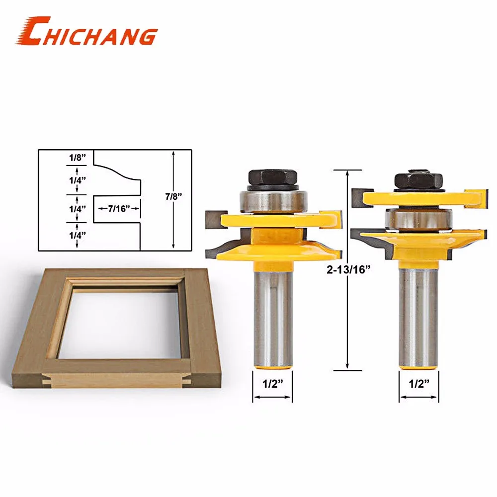 

1/2" Shank Rail & Stile Router Bits - Matched 2 Bit door knife Woodworking cutter Tenon Cutter for Woodworking Tools