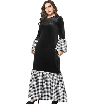 

CIVI CHIC Plus Size Women Swing Gown Spring Autumn Winter Velvet Jurk Plaid Stitch Maxi Dress Flare Sleeve Party Vestidos DRS341