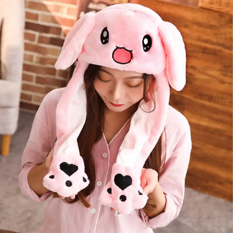 Kawaii Plushed Hat для женщин и девочек с регулируемыми ушами, милые Мультяшные животные, многоцелевая женская теплая шапка + шарф + коготь перчатка