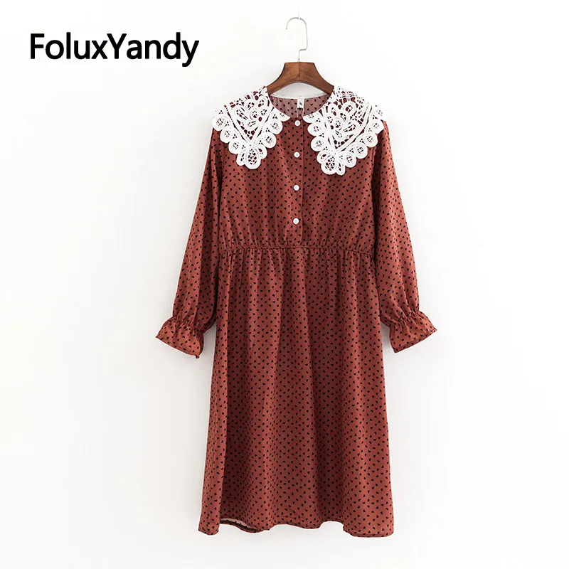 

Lace Print Dress Women Casual O-neck Long Sleeve Plus Size Spring Midi Dress Vestidos KKFY3224