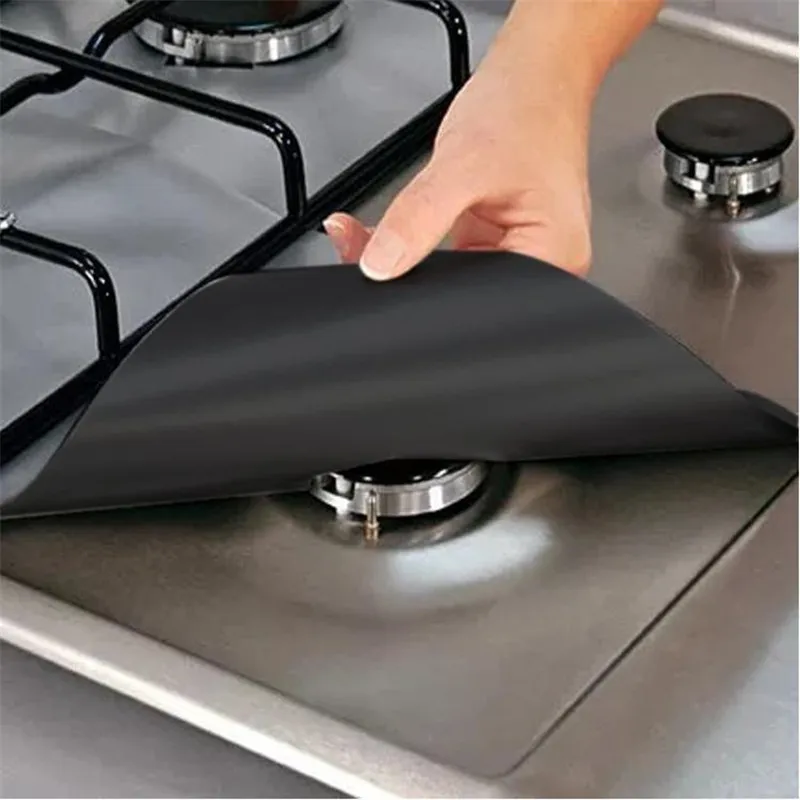 4pcs/set Glass Fiber Gas Stove Protectors Reusable Gas Stove Cover Burner Liner Cooker Mat Pad Fire Injuries Protection Tool