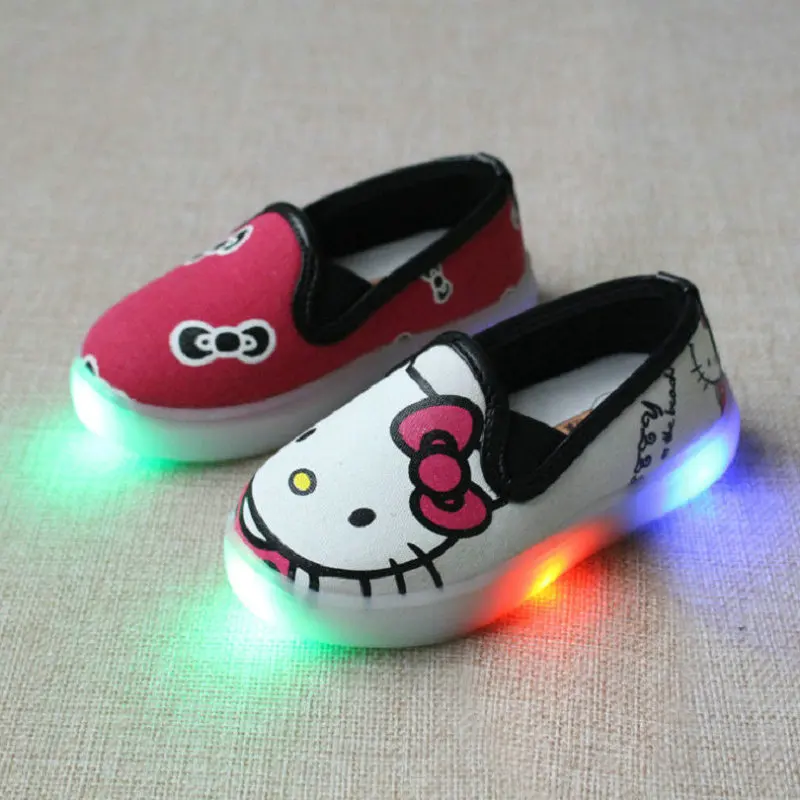Кроссовки для мальчиков и девочек, теннисные Детские кроссовки со светодиодной подсветкой, светильник, спортивная обувь, светящаяся обувь с Микки, карртон, Хелло Китти, детская обувь