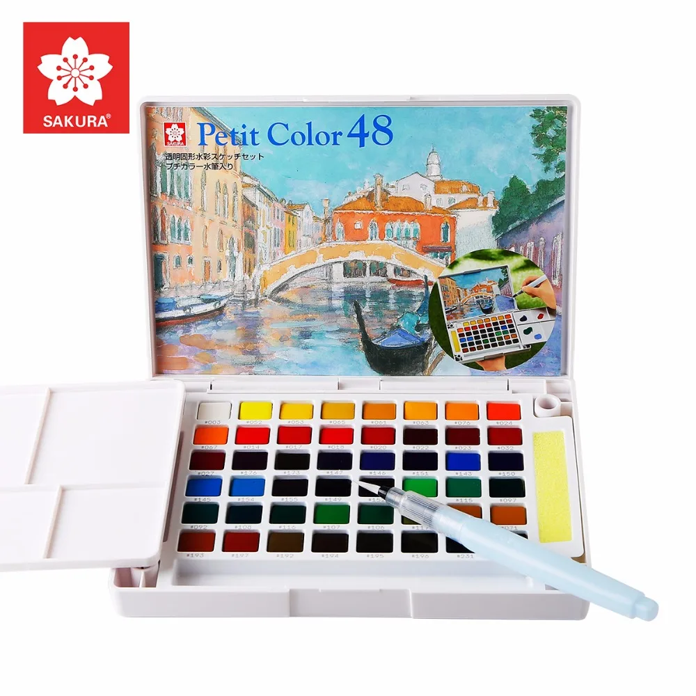 

Sakura 48/60/72 Colors Watercolor Paint Box Portable Solid Watercolor Paint Set For Outdoor Drawing Painting Supplies