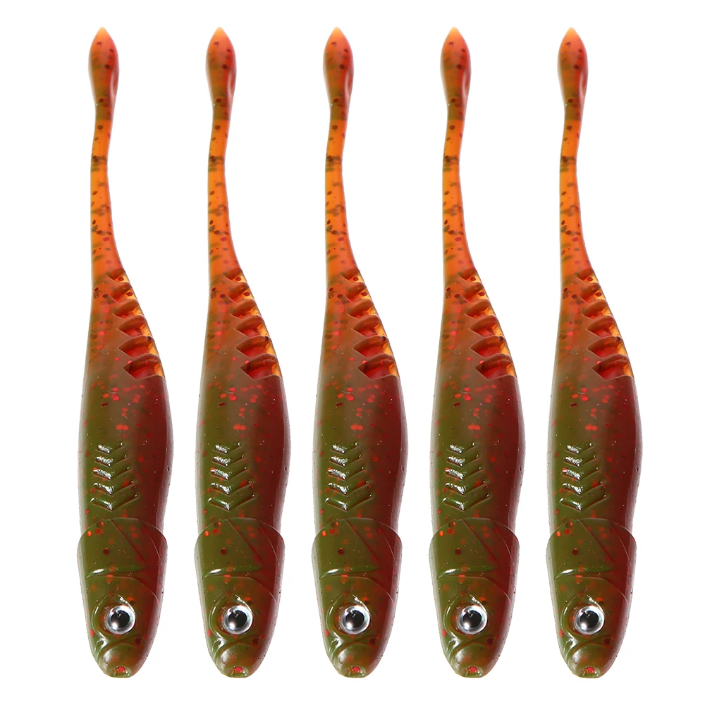 5PCS 11cm 6.5g Soft Bait Fish Lure Plastic Lures Pack 3D Eyes Long Tail