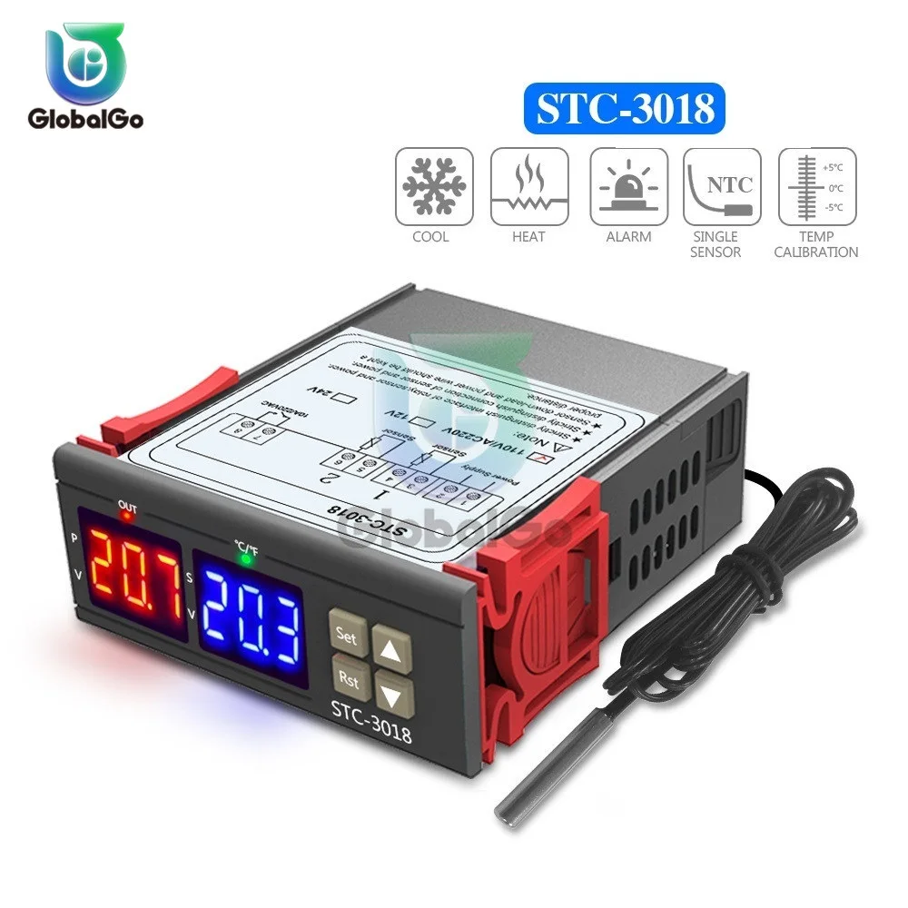 

STC-3018 Dual Digital Temperature Controller Switch 12V 24V 110V 220V Thermoregulator Thermostat C/F for Incubator Relay