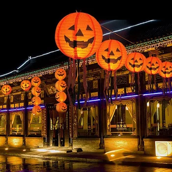 

LED Paper Lantern Horror Light Lamp Halloween Party Decoration Metal Halloween Pumpkin Ghost Spider Hanging Lantern
