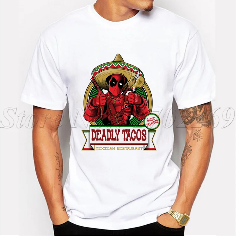 

Deadly Tacos funny printed Men t-shirts short sleeve casual basic tops hispter Star Wars Deadpool tee shirts