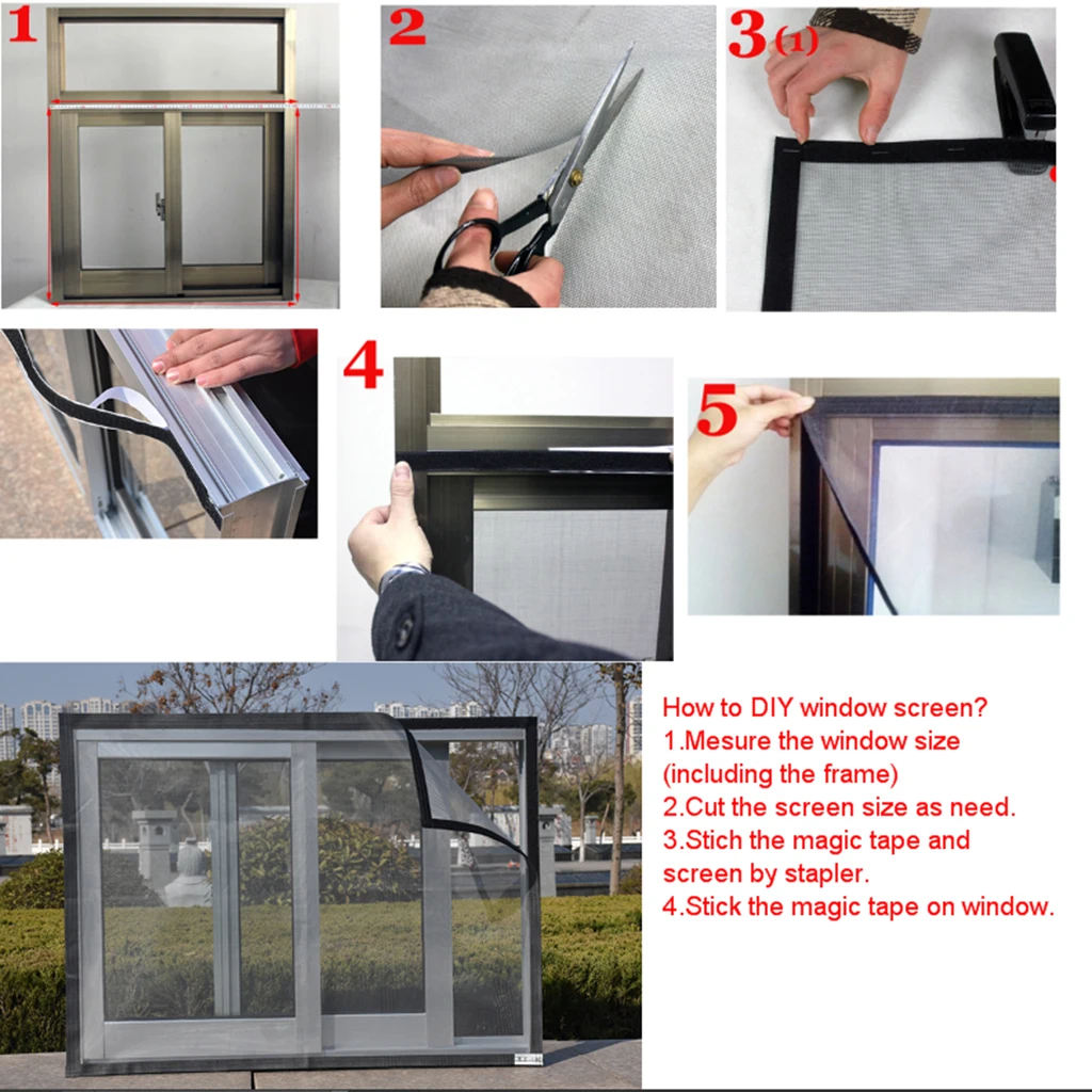 DIY Window Screen Anti-Mosquito Mesh Net Mosquito Net on Window Invisible Polyester Net with Magic Sticker