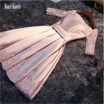 

Fashion Pink Prom Dresses Short 2020 Cheap Prom Dress Boat-Neck Satin Appliques Lace-Up Built-In Bra Sexy Evening Party Gown