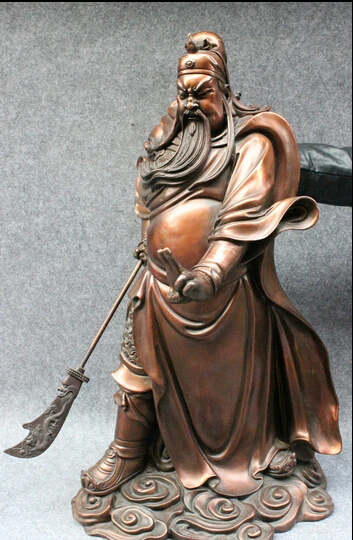 

xd 002602 25" Chinese Pure Bronze Warrior Loyalism GuanGong GuanYu God Hold Sword Statue