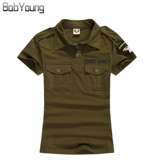 BabYoung 2018 Summer Casual Polo Women Tops Camouflage Army Green Cotton Shirts Polo Femme Polos Mujer Short Sleeve Shirt Black