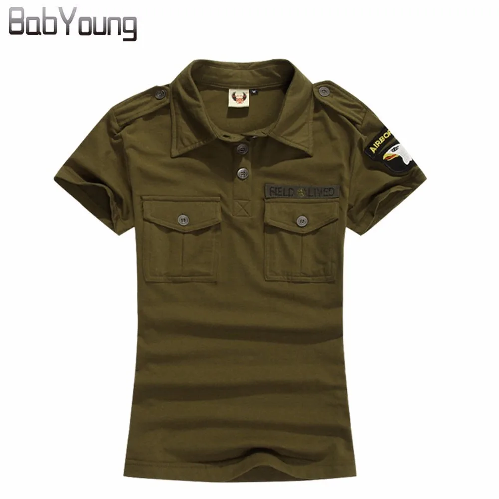 

BabYoung 2018 Summer Casual Polo Women Tops Camouflage Army Green Cotton Shirts Polo Femme Polos Mujer Short Sleeve Shirt Black