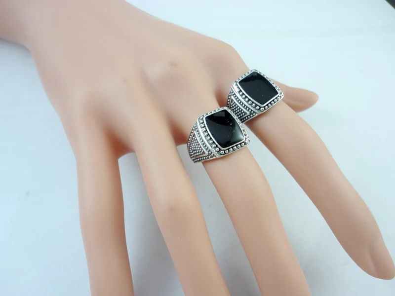 15Pcs Hot Sale Vintage Style Black Silver Plated Men Rings For Man Retro Wholesale Jewelry Bulks Lots LR347 5