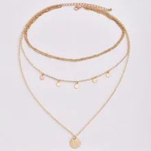 Простое золотое ожерелье-чокер с медальоном для женщин, многослойное ожерелье-чокер с бусинами, женское колье