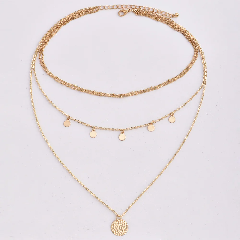 

2018 Simple Gold Coin Layered Choker Necklace For Women Multi Layer Beads Chocker Necklaces colar collier femme collares bijoux