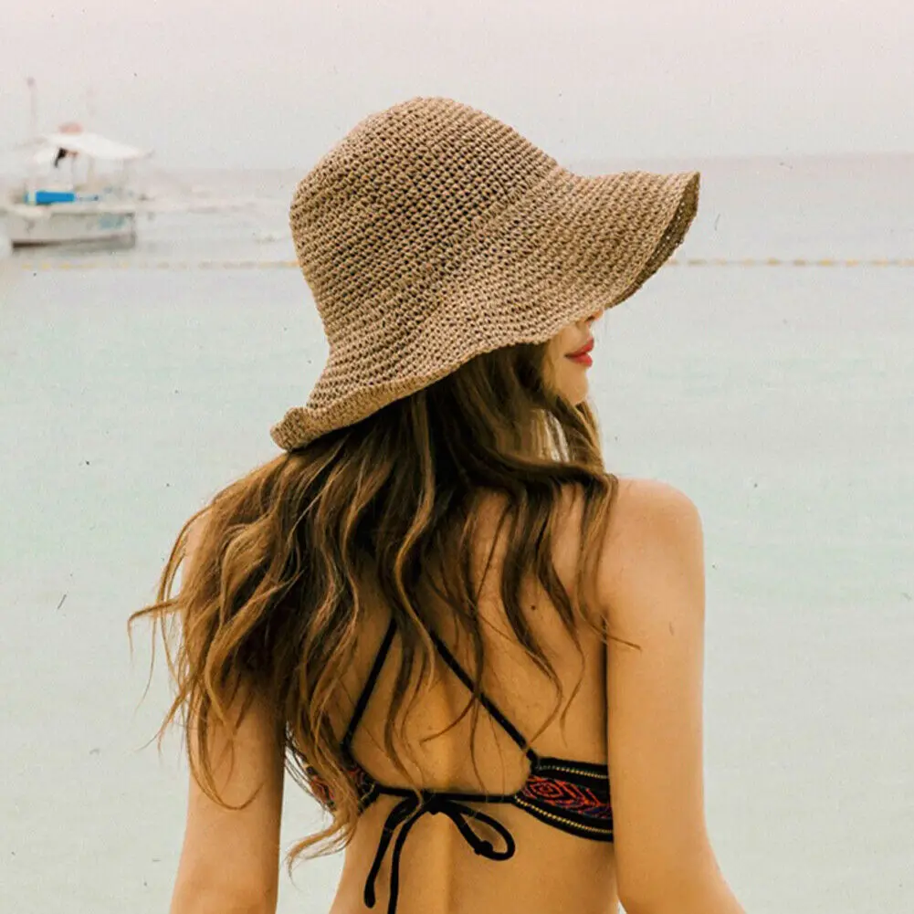 

Hot Summer Floppy Straw Hat Women Ladies Wide Brim Beach Hat Sun Foldable Cap