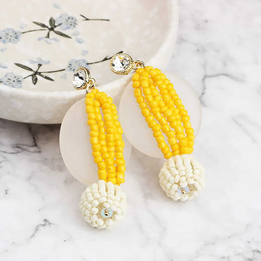 

Bohemia Earrings S925 Silver Needle Handmade Resin Corn Beads Long Ear Pendant Temperament Lady Earrings for Women