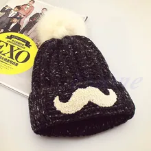 Женщины Теплые Зимние Вязать Лыж Bobble Шапочка Череп Негабаритных Громоздкая Крышка Усы Hat-448E