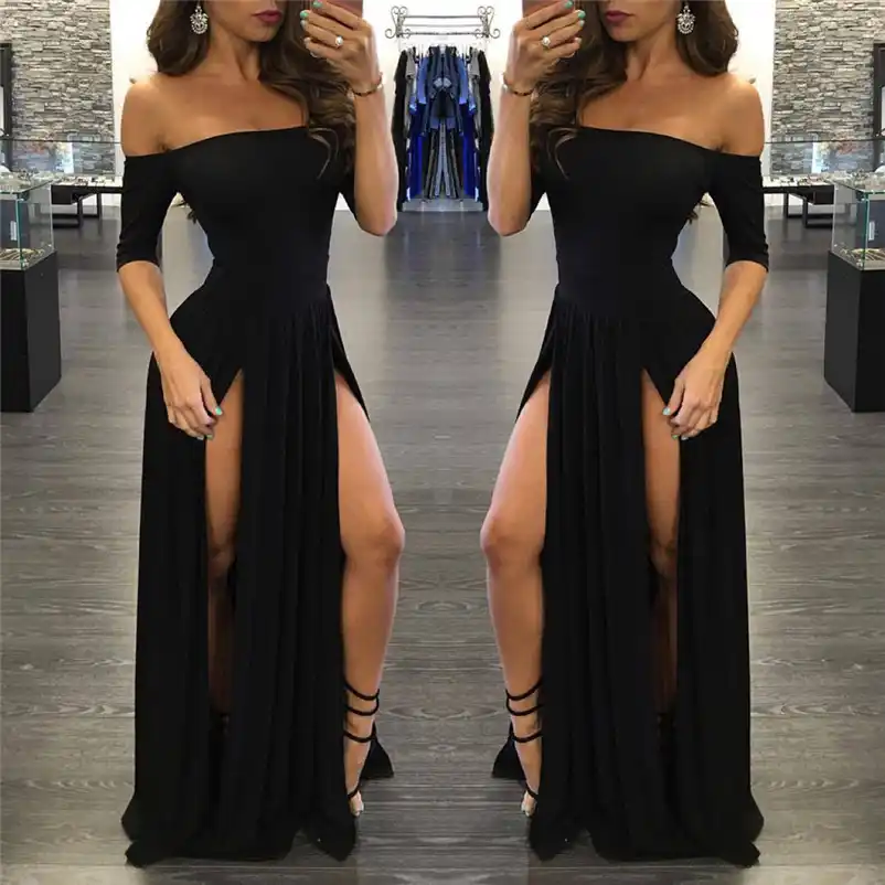 black double split maxi dress