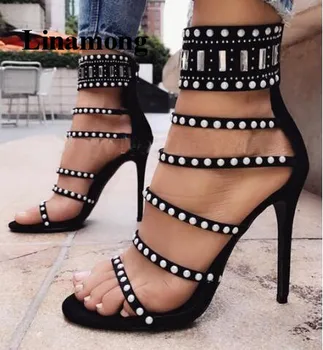 

2018 Thin High Heel Fashion Women Sandals String Bead design Leisure Cover Heel Rear Heel High heel Fashion Women Summer Sandals