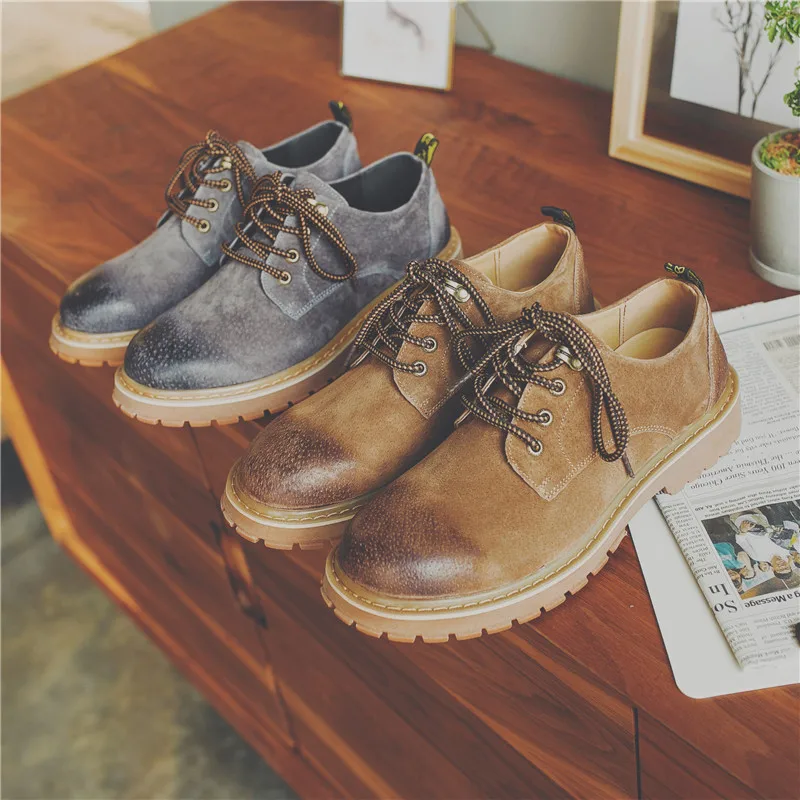 Dentelle brown Sac Haute Cuir En Tête Chaussures Ronde Bottes Angleterre De Black Hommes Casual grey Kelly Faible PiXZuTOk