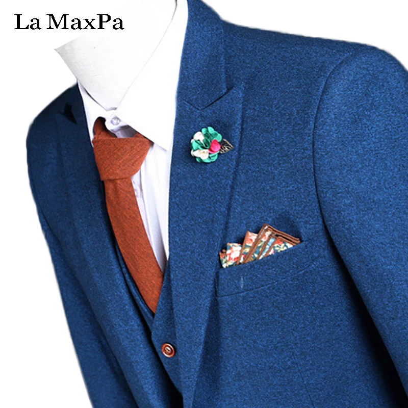 Image (jacket+pants+vest) New fashion male singer men suit spring autumn blue casual slim fit prom groom compere party wedding suit