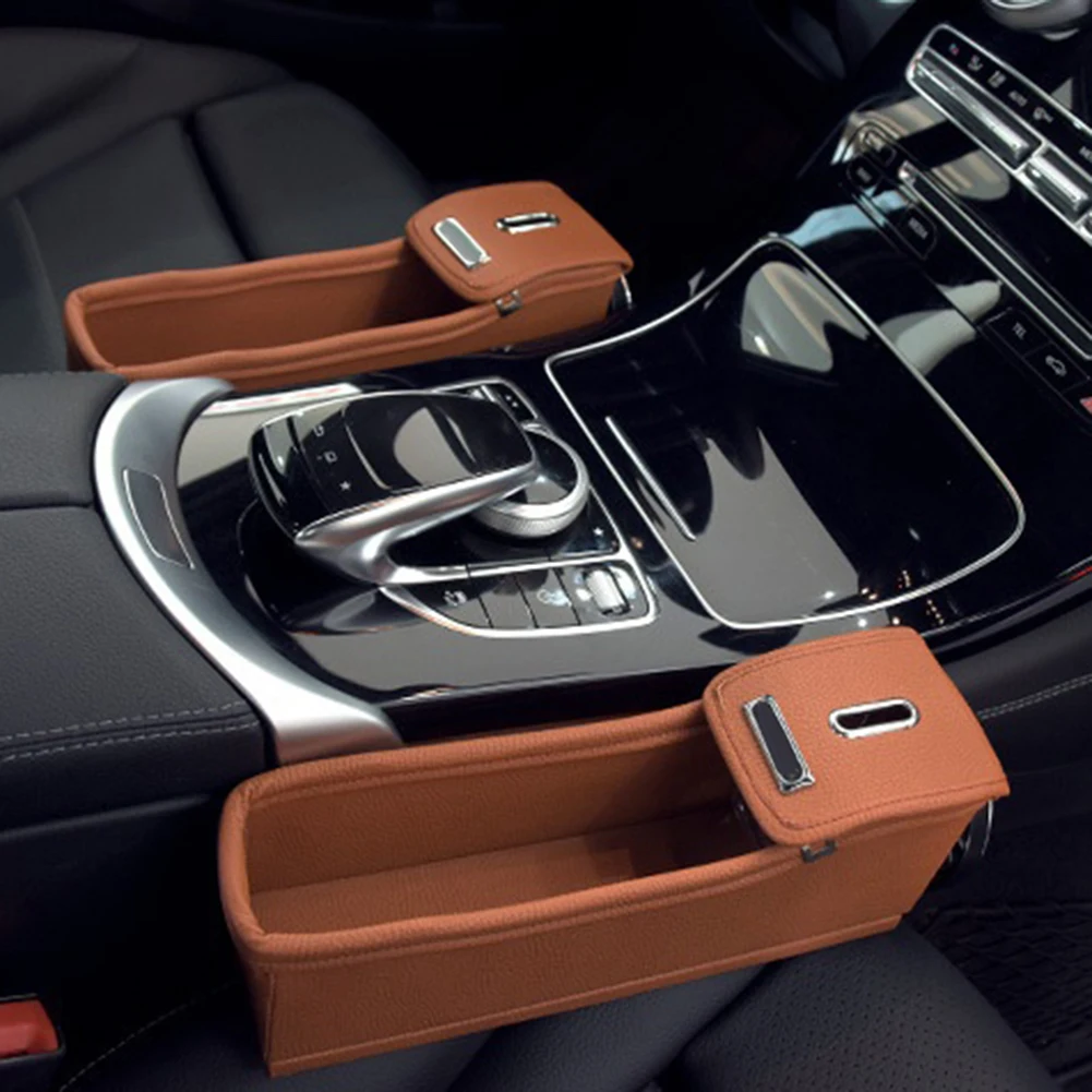 Faux Leather Coin Cup Holder Car Seat Gap Catcher Filler Storage