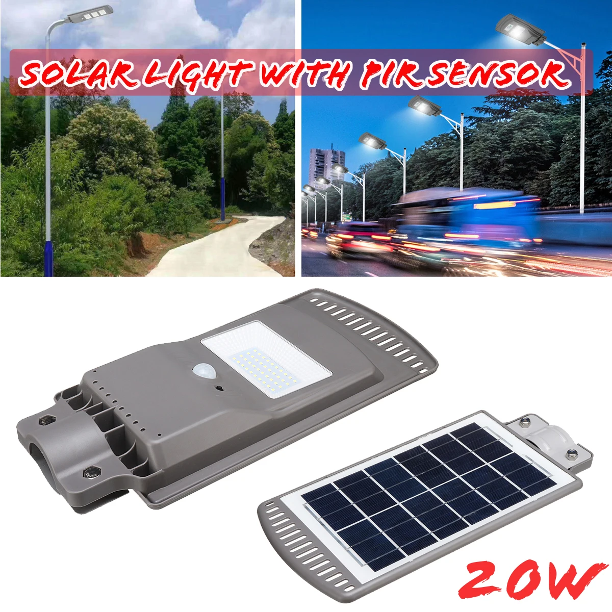 

New 20W 40pcs LED Sensor Solar Powered Wall Street Light Lamp Aluminum Alloy Wterproof IP67 for Outdoor Path Lighting