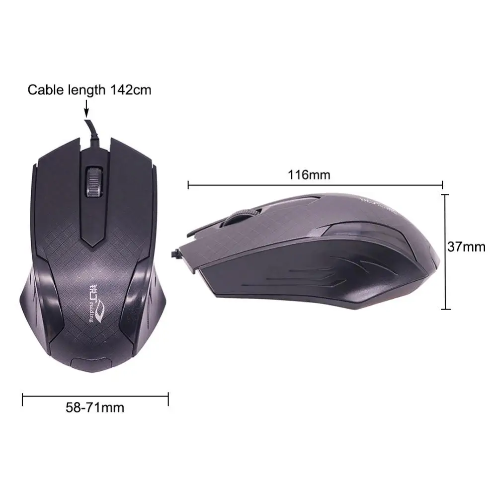 1 pcs 1.5M USB Wired Mouse Rechargeable One wheel USB cable length Computer Office Accessories d15