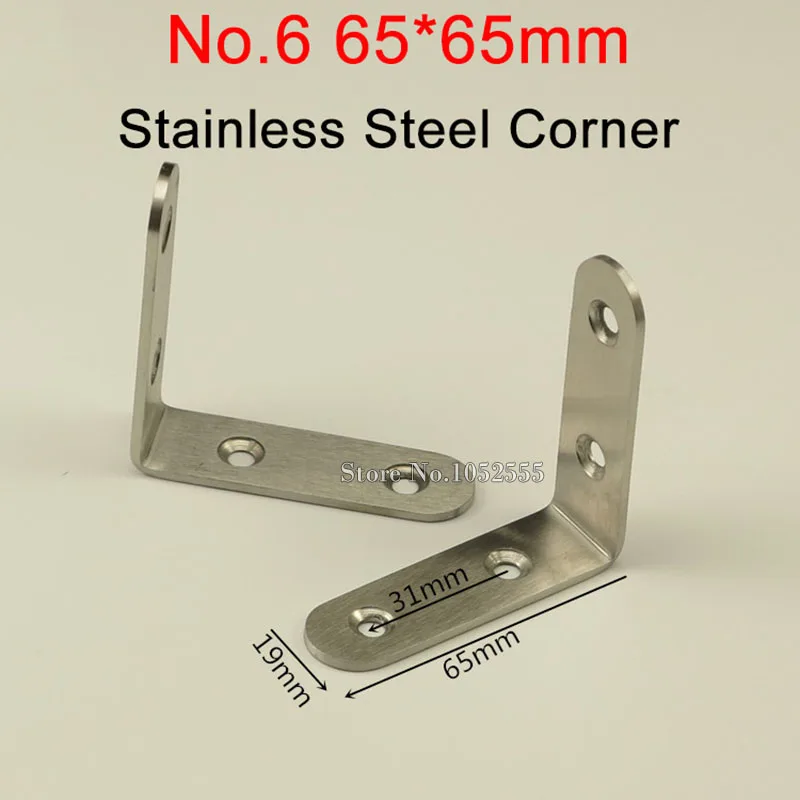 

HOT 500PCS Stainless Steel Right Angle Corner Brackets 65*65mm Metal Brackets Furniture Shelf Support Joint Fastening Connectors