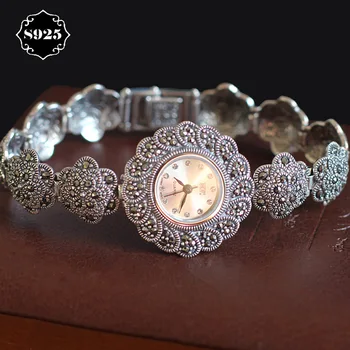 

Hot Sale Top Brand HF Limited Classic S925 Silver Jewelry Flowers Watch Real Pure Silver Bracelet Watches Real Silver Bangle