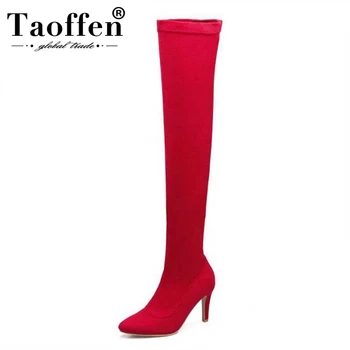 

TAOFFEN Autumn Winter Plus Size 33-46 Quality Women Over Knee Thigh High Boots Red Party Women Shoes Fur Boots High Heels Shoes