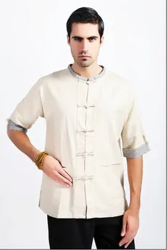 

2017 New Summer Beige Tradition Chinese Men's Cotton Linen Kung-Fu Shirt with Pocket M L XL XXL XXXL Free Shipping M8