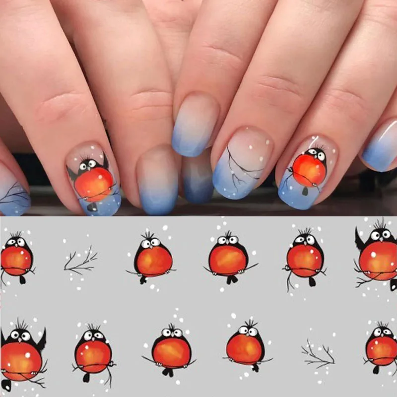  Snegirami Series Nail Stickers Fly Snegiri Bird Nail Art Sticker Decals Nail Manicure Decoration 1p