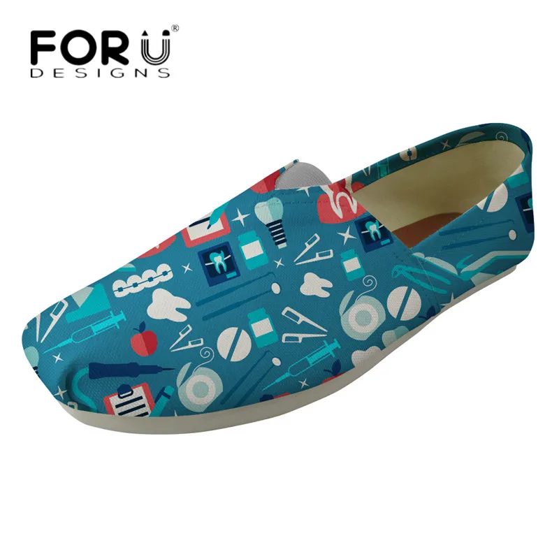 

FORUDESIGNS Fashion Dentist Shoes Women Cute Cartoon Dental Equipment Breathable Zapatos Loafers Youth Girls Travel Light Shoes