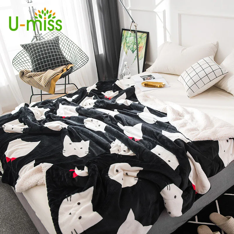 

U-miss Spring and Autumn Bordure 100% Polyester Wool Blanket for Beds Sofo Thick Rectangle Adults Soft Printed cashmere blanket