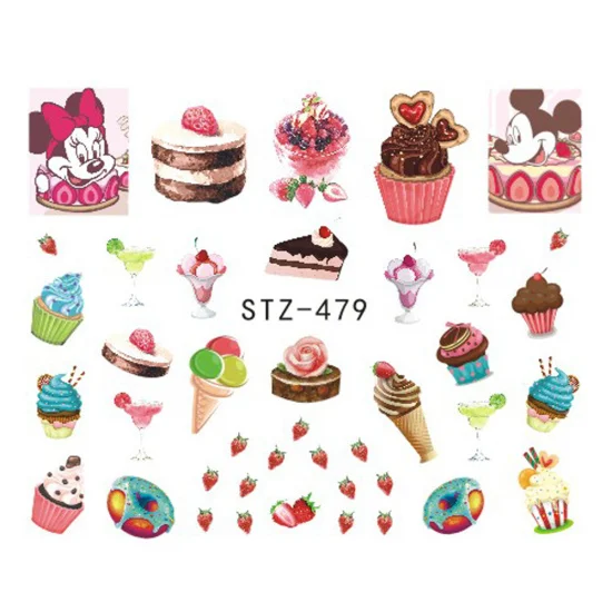 1 шт., черный лист, цветы, наклейки для ногтей, фруктовый торт, Переводные картинки, Слайдеры для переноса воды, дизайн ногтей, для декора, TRSTZ808-815 - Цвет: STZ-479