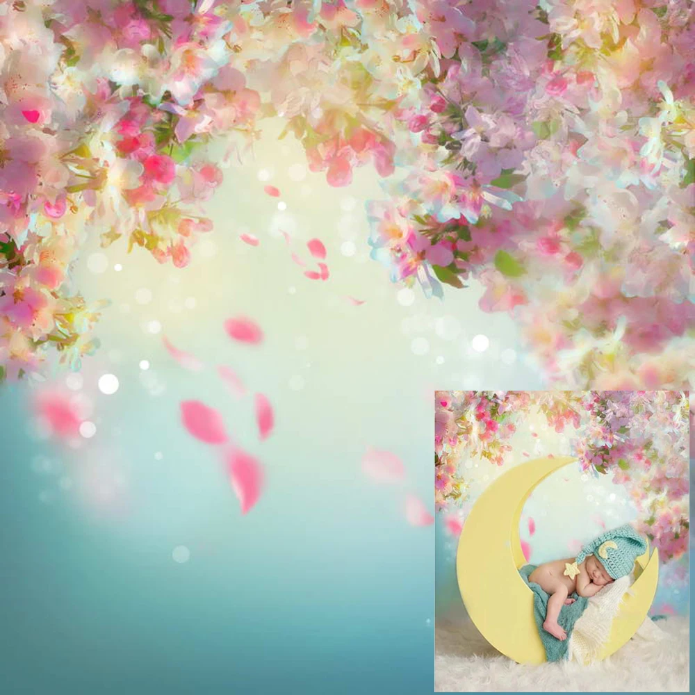 Newborn Floral Photography Backdrop Printed Pink Flowers Falling Petals Baby Shower Props Kids Children Photo Studio Backgrounds |