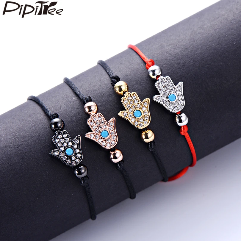 Pipitree модный браслет хамса с красной нитью и камнями из фианита Модные мужские женские браслеты ювелирные браслеты