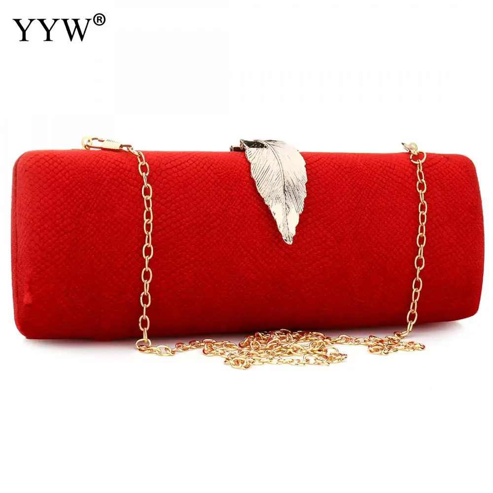 cheap Flannelette Elegant Women Shoulder Clutch Bag Red Vintage Noble Lady Party Prom Evening Clutch With Leaf Sequined Chain Clutch