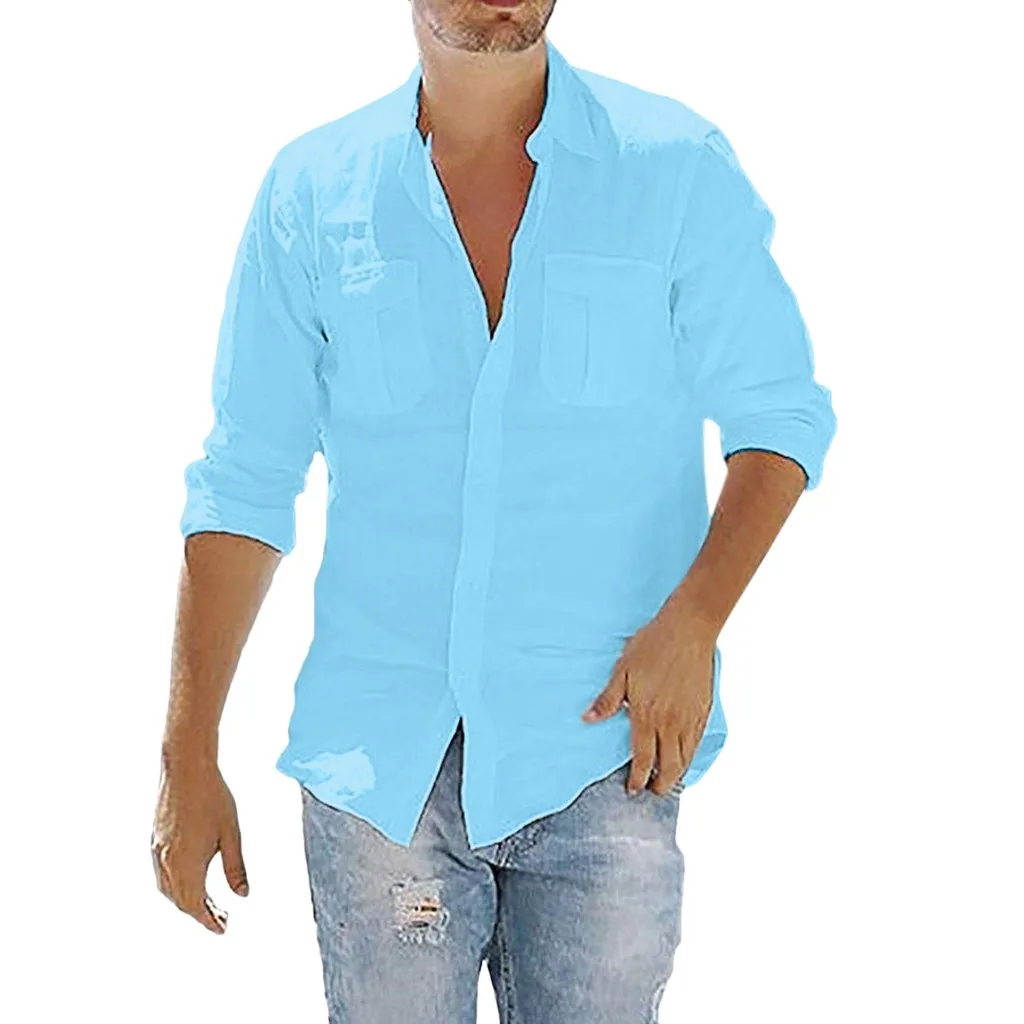 Plus Size Men's Baggy Cotton Linen Pocket Solid Long Sleeve Retro Shirts Tops Blouse hawaiian camisa masculina camisas hombre Plus Size Men's Baggy Cotton Linen Pocket Solid Long Sleeve Retro Shirts Tops Blouse hawaiian camisa masculina camisas hombre