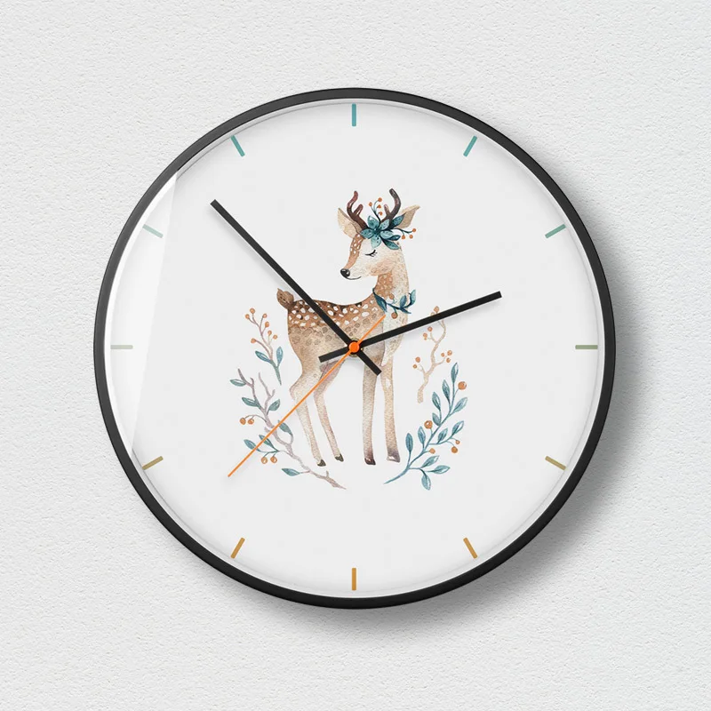 Small elk modern metal frame quiet scan fashion wall clock popular Nordic style extremely simple small fresh decoO8 | Дом и сад