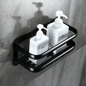 

Wall Mounted Black Aluminum Bathroom Soap Basket Holder Shower Shampoo Shelf Bath Shower Shelf corner shelf building material