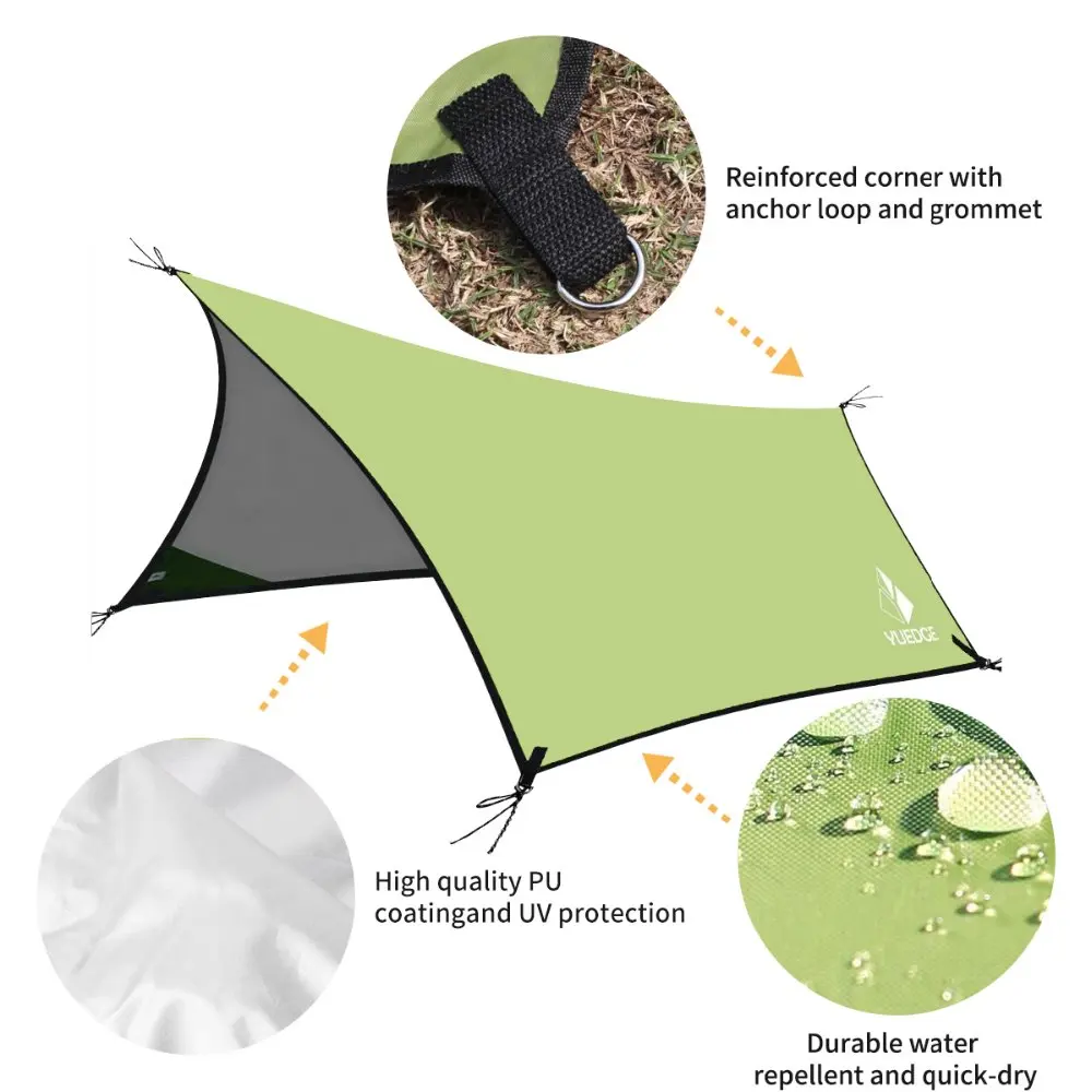 YUEDGE Easy Set Up Portable Waterproof Camping Tarp Shelter Sunshade Rain Tarp Tent Tarp Hammock Tarp Rain Fly