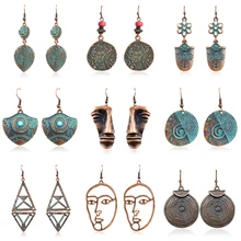 Ретро стереоскопические лица Ethinc резьбовые серьги в форме каменного щита геометрические спиральные полые цветочные бусины очаровательные богемные серьги